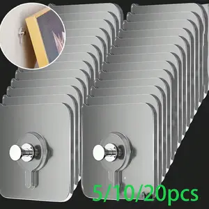 Modern Wall-Mounted Hooks Set, Easy Installation, Strong Adhesive, No Drilling, Waterproof Plastic, Kitchen & Bathroom Use, Photo Frames, Posters, Clocks, Wall Hanging Fastener, Wall Mount Hanger