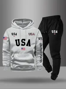 Men's Casual Hooded Sweatshirt & Drawstring Jogger Pants Set, Fall Winter Loose Fit Thicken Fabric, Long Sleeve Pocket Design