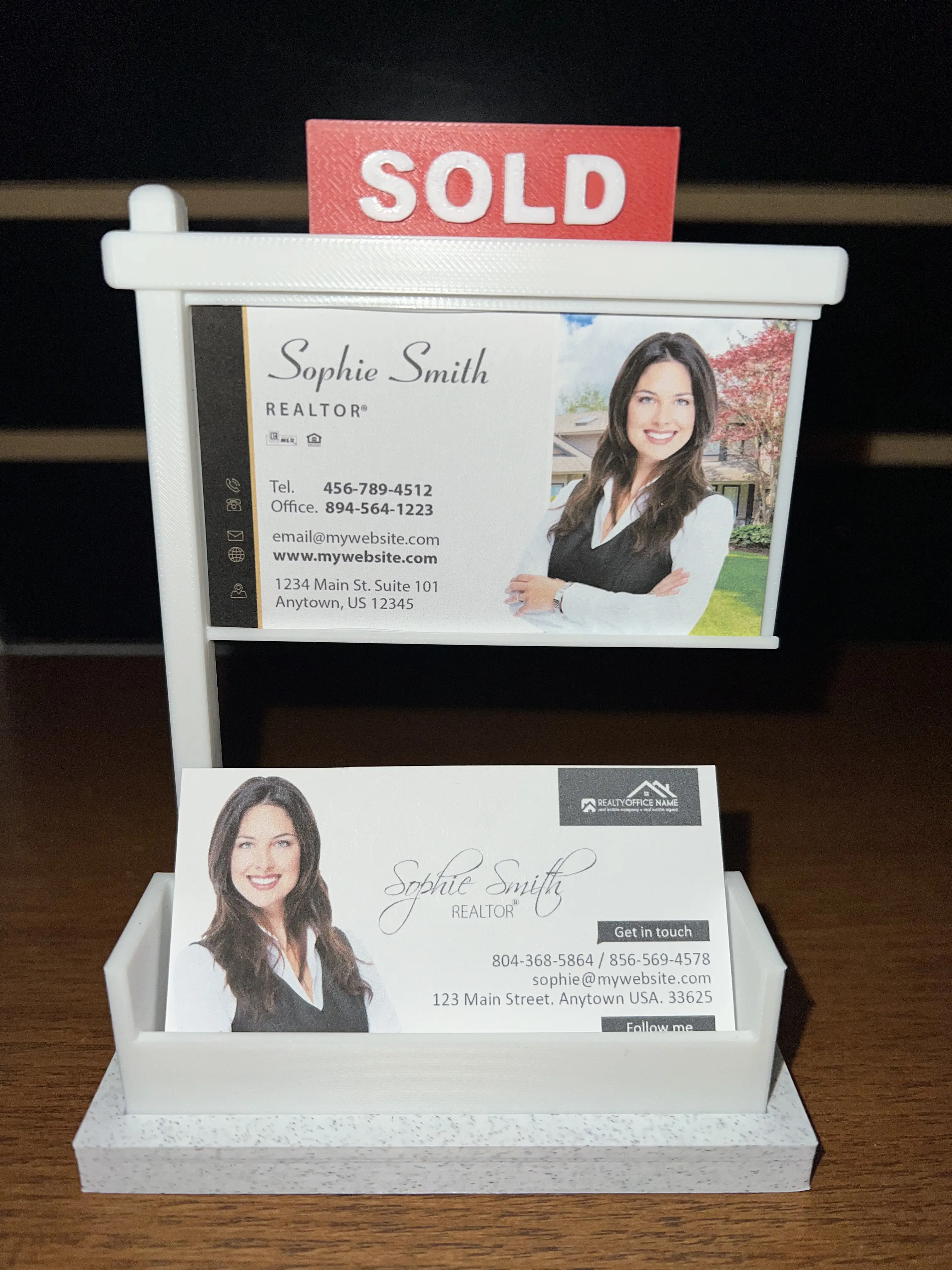 Business Card Holder 3D printed with Sold Sign for Real Estate Agents