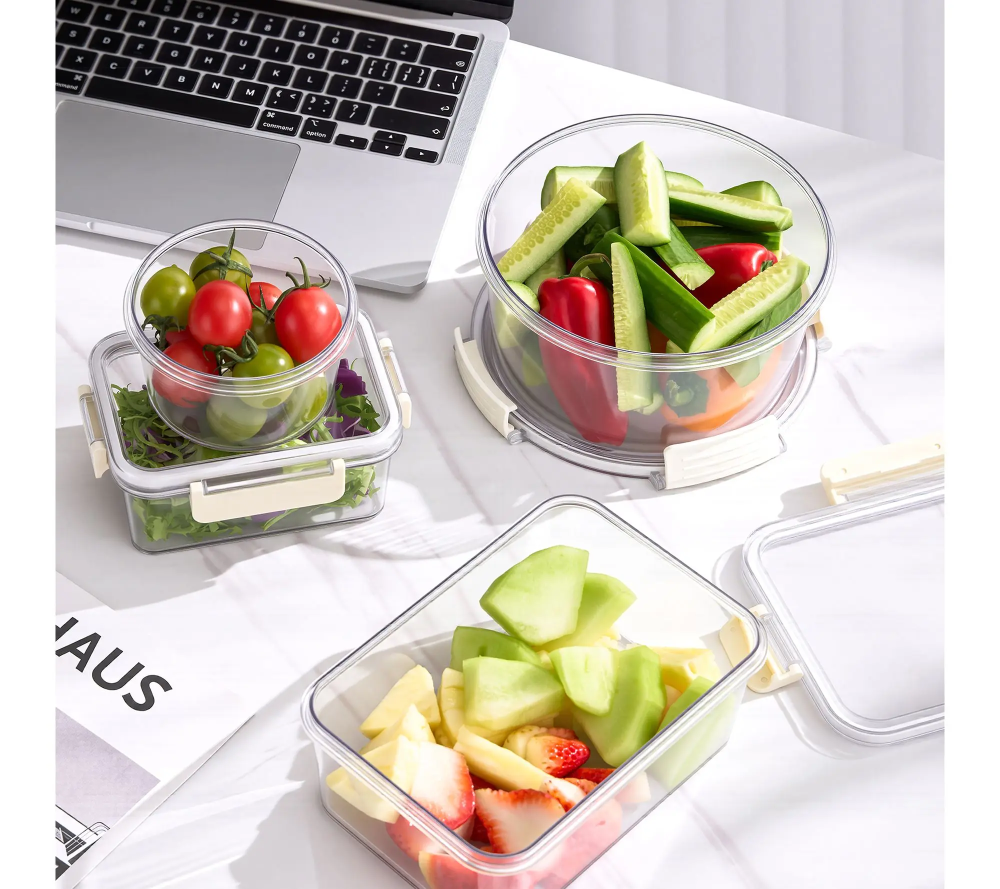Sorbus Airtight Plastic Food Container Beige Lid Combo 7 Pk