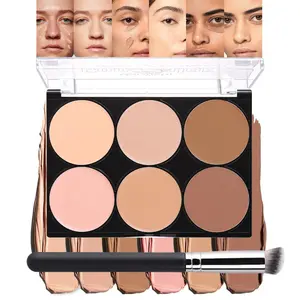 Concealers Full Coverage Cream Contour Palette with Brush for Older Women, Under Eye Color Corrector Tri Color Pot Concealer Palette for Dark Circles Mature Skin Makeup, Waterproof, B1