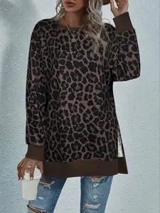 Women's Leopard Print Loose Fit Pullover Sweater Long Sleeve Tops, Fall Winter Fashion, Casual Style, Comfortable and Stylish, Perfect for Daily Wear