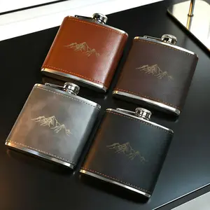 Mountain Landscape Design Leather Flask, Stylish Bottle, Stainless Steel & Leather Portable Liquor Flask, Compact Reusable Flask, Suitable for Whiskey, Travel-Friendly Pocket Flask, Gift for Outdoor Enthusiasts, Camping Gear, Camping Accessories