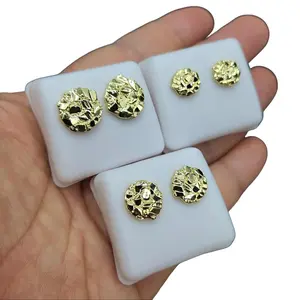 MaxBling81 Brass-Colored Earring Stacking Set - 3PCS Brass-Base Gold Iced Cubic Zirconia Studs (10mm/12mm/14mm), Polished Unisex Everyday Wear Boxed Set Costume Jewelry, Boxed Set Earrings