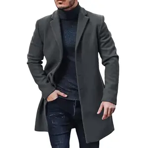 PASLTER Mens Trench Coat Slim Fit Notched Collar Fall Winter Single Breasted Pea Coat Warm Soft Overcoat Quilted Jacket Softshell Jacket