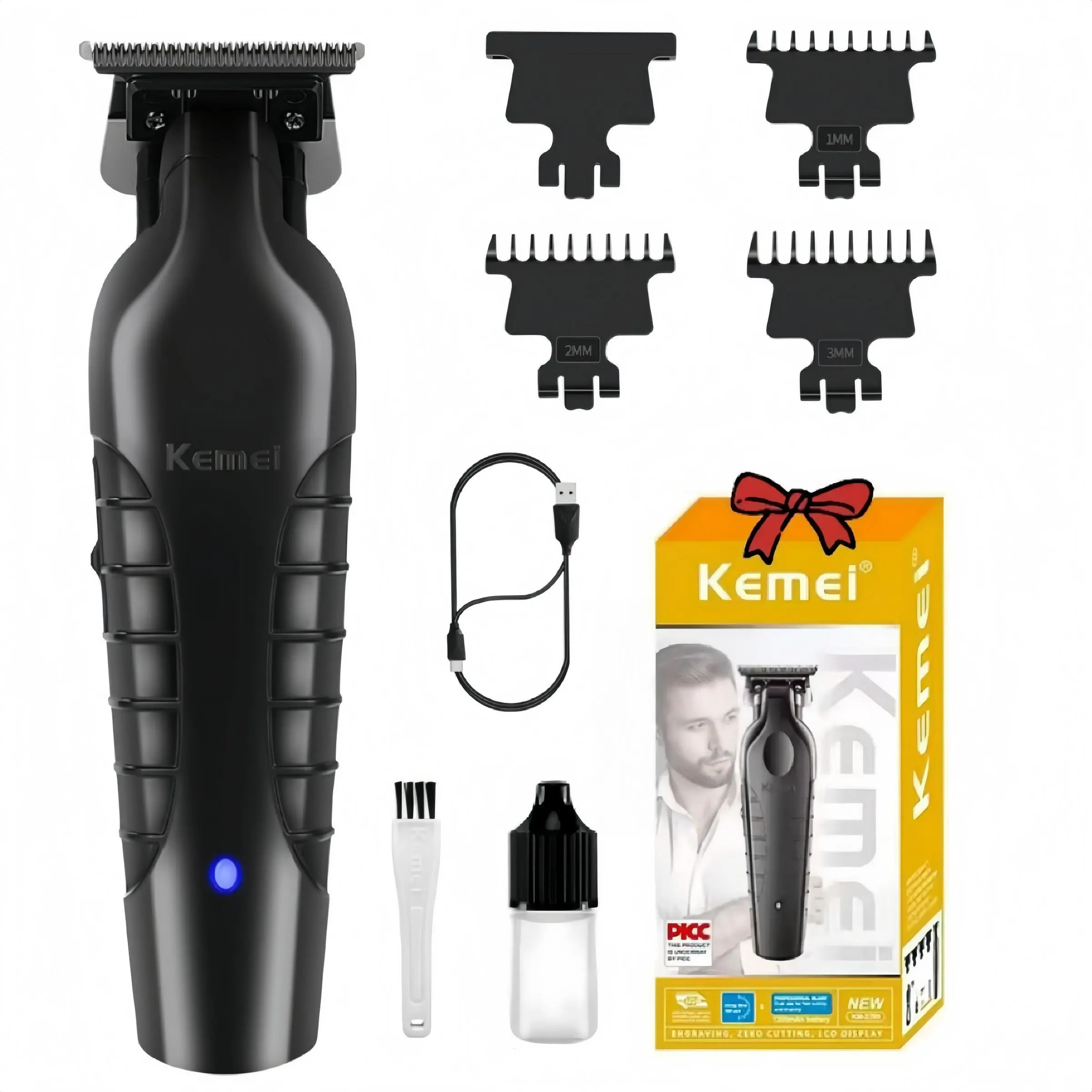 Kemei 2299 Barber Cordless Hair Trimmer, 1 Set 0mm Zero Gapped Carving Clipper Detailer, Professional Electric Finish Cutting Machine for Men, Cordless Clippers Set, Cordless Trimmers, Hair Cutting Tool