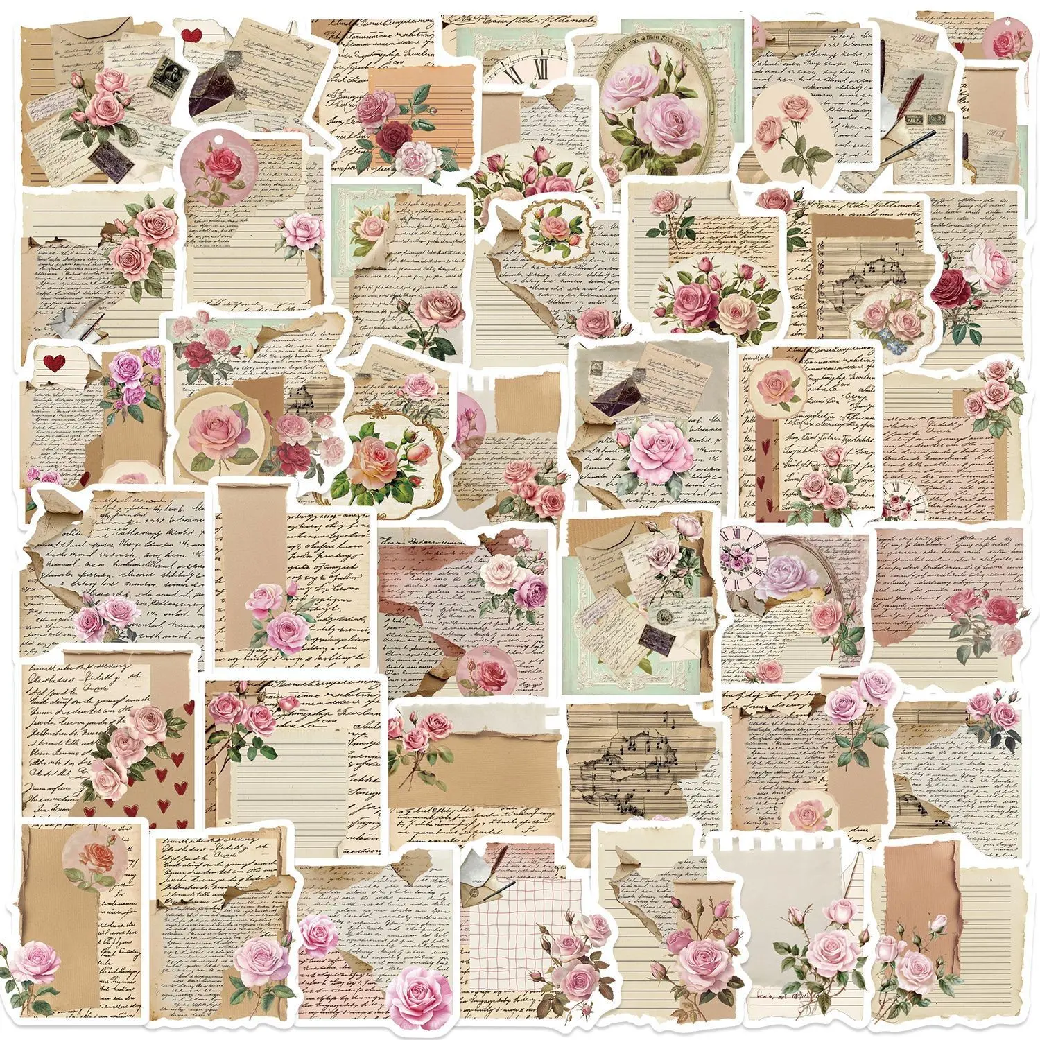 50 Vintage Rose Motivational Quotes Stickers, Creative Waterproof Notebook Desk Mug Stickers, Decorative Stickers for Inspiration, Sticker Collage Pack, Aesthetic Stickers