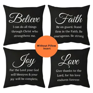 4pcs Double sided short plush pillowcase 18x18 inches, with inspirational quotes and Bible Verses from the Bible, suitable for sofa, living room, and bedroom decoration pillowcase cover (without pillow core)