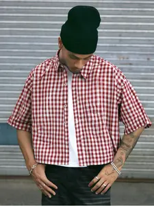 Men's Plaid Print Casual Button Front Short Sleeve Shirt, Regular Fit Retro Style Collared Shirt for Summer, Fashion Men's Gingham Top for Daily Wear, Streetwear Shirt, Casual Wear Clothes