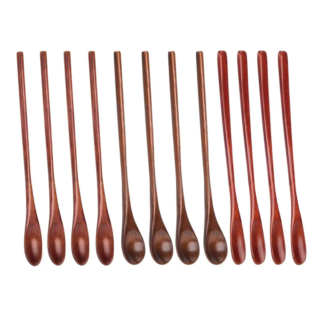 12 pcs long handled wooden honey spoons, used for mixing coffee, jam, tea drinks, yogurt, cocktails