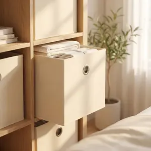 3pcs Foldable Fabric Storage Cubes with Handles, Durable Reinforced Organizer, Heavy Duty Reinforced Storage Bins for Closet Organization, Beige Linen Cube Organizers Fit IKEA Kallax Shelving Unit, Collapsible Boxes for Home Kids Room