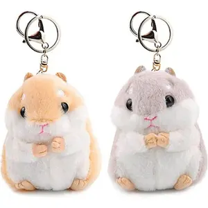 Set of 2 Cute Hamster Plush Keychains Stuffed Animals Keyring Charm Handbag Pendant