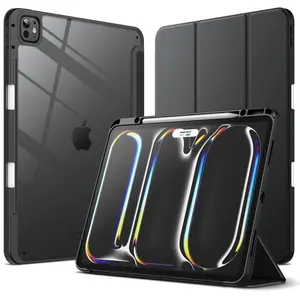 JETech Case for iPad Pro 13-Inch M5/M4 (2025/2024) with Pencil Holder, Clear Transparent Back Shell Slim Stand Shockproof Tablet Cover, Auto Wake/Sleep