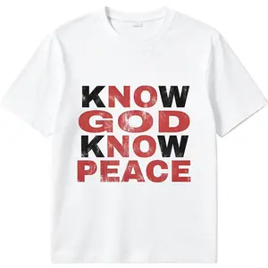 Modern Know God Know Peace T-Shirt – No God No Peace Typography Tee, Trendy Faith Based Heavyweight Cotton Oversized White Top for Men and Women