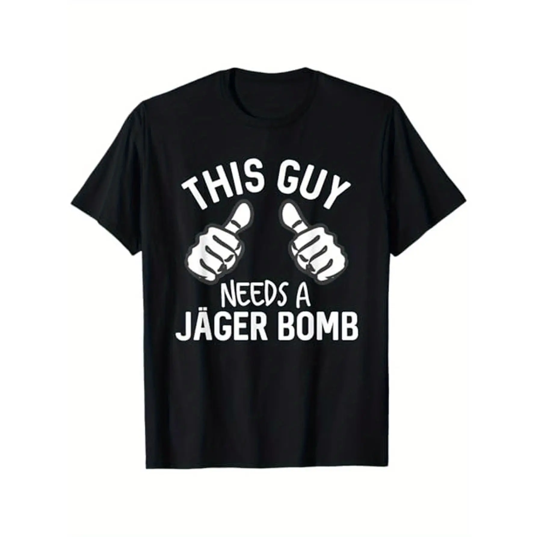 Women's 100% Cotton Short-Sleeve Round Neck Basic Fit T-Shirt - Funny Slogan "This Guy Needs A Jager Bomb" Alcohol Spirits Printed Logo Tops, Black, S-XXXL, Everyday Wear Gift Idea, Regular Sleeves