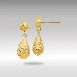 14K Gold Diamond Cut Post Dangle Earrings - Model 22J