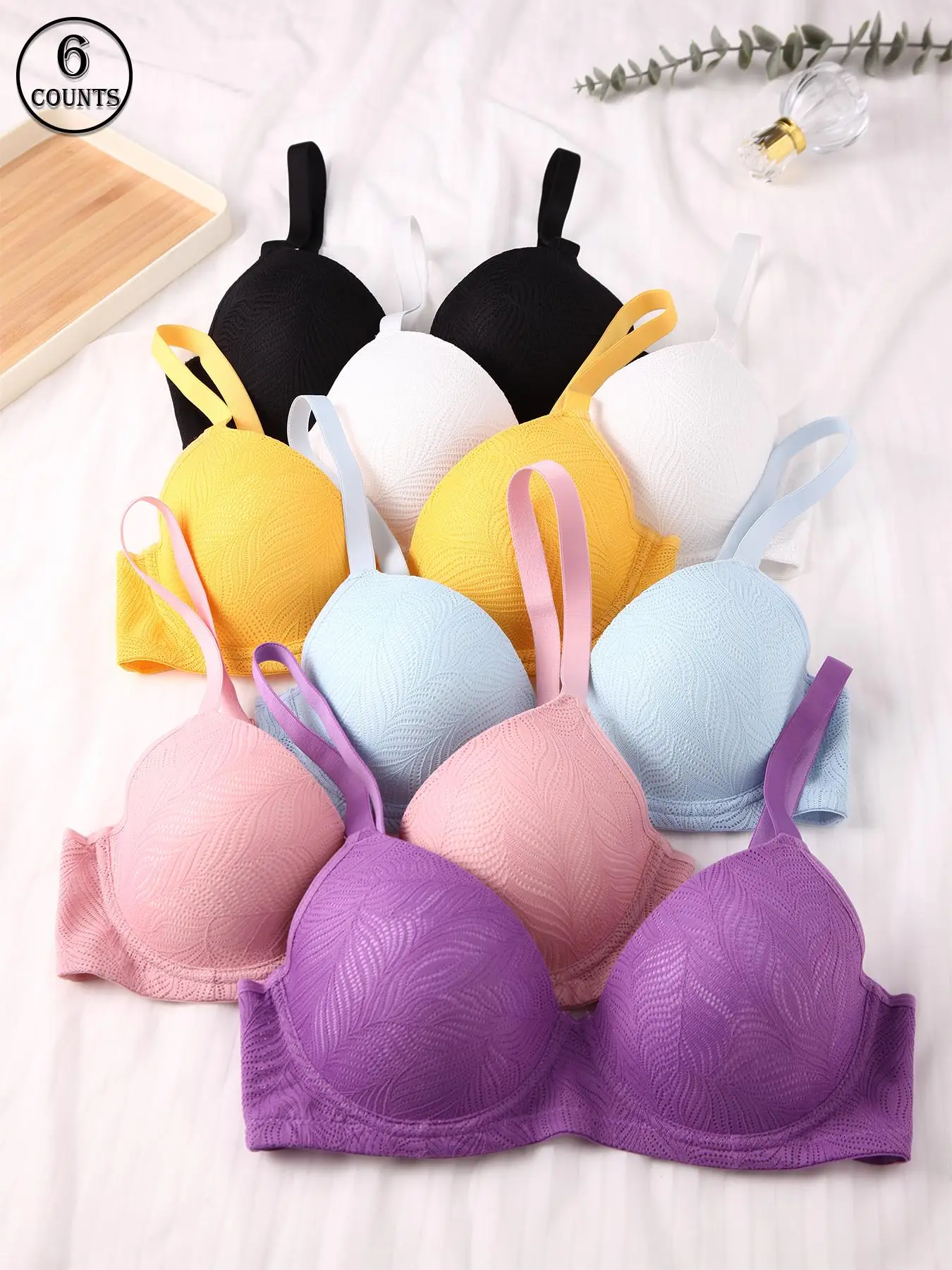 Women's Leaf Pattern Push Up Bra, Adjustable Strap Underwire Bra, Comfortable Breathable Lingerie for All Seasons