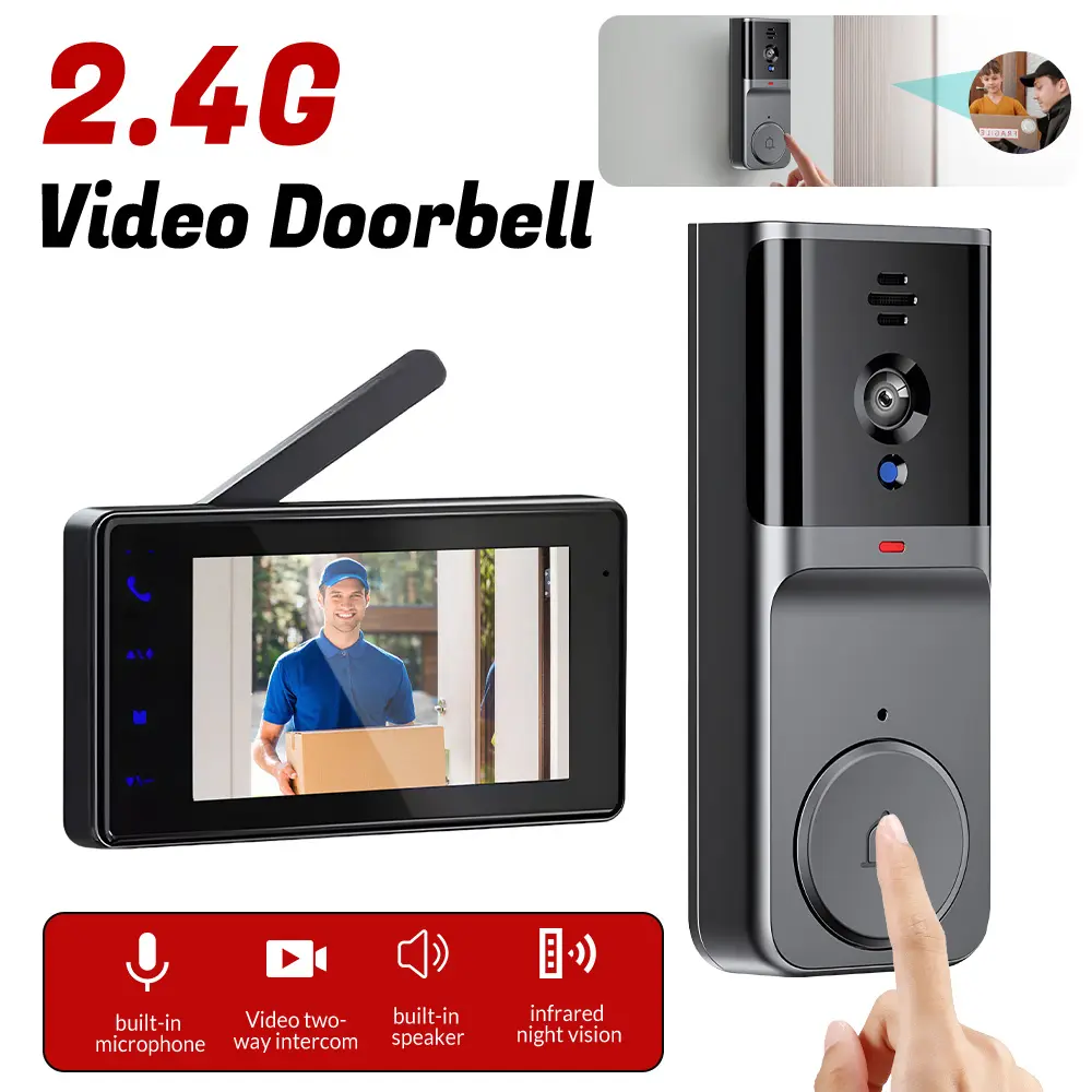 [DealsForYouDays] Wireless Video Doorbell, 2.4G Private Link (No WiFi), 4.3" IPS Screen, 2-Way Audio, IR Night Vision, Auto Snapshot, 128G Max SD Card Support, MJEPG Format, 800mAh Battery, 1-Click Pairing, Easy Installation Home Security Device
