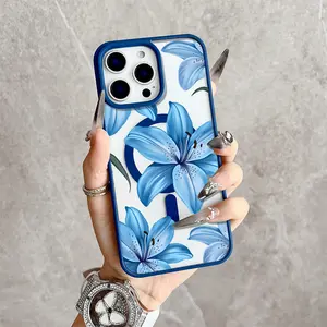 Blue flower Magnetic MagSafe Snap Case for iPhone 17/16 Pro Max 15 Pro 14 13 12 Mini 11 XR XS Plus SE Shockproof Slim Protective Cover