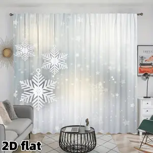 2D Flat 2Pcs Snowflake Star Pattern Curtains, Winter Holiday Theme, Pole Pocket Style, Semi Sunshade Polyester Fiber, Suitable for Home Living Room, Bedroom, Balcony, Kitchen, Study and Shower Window Decoration, Accessory, Anti