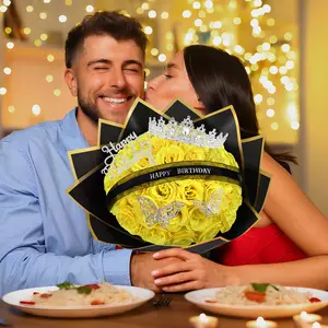 Flower City Glitter Roses Bouquet,Unique Birthday Gifts for Women Mom, 36 Champagne Rose for Grandma Wife Friends