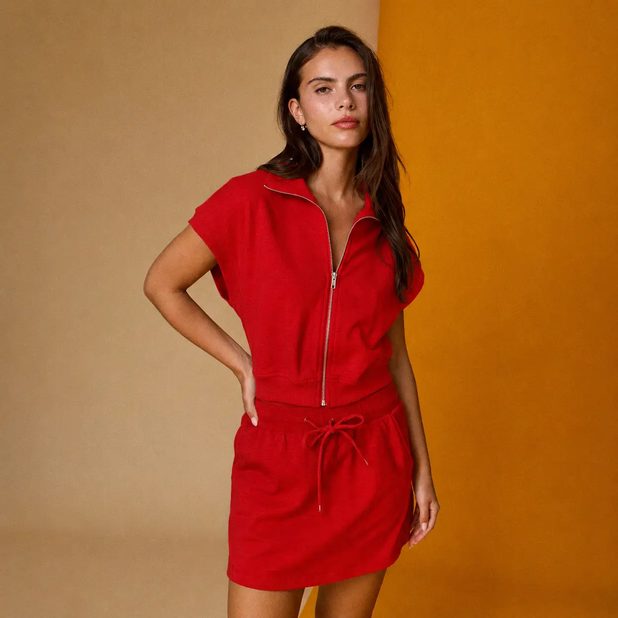 Red Zip Front Lounge Vest Set