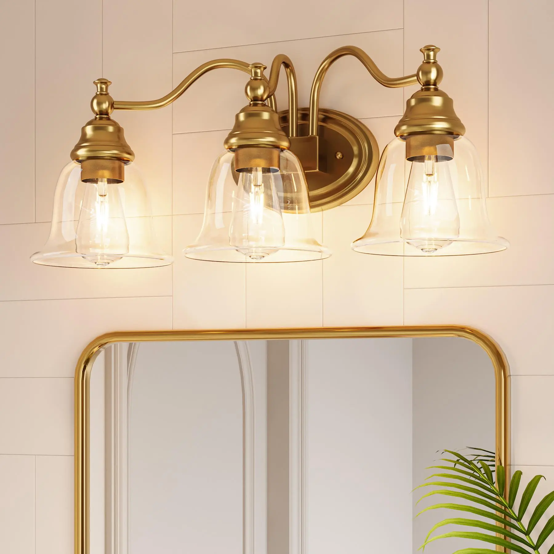 Tribesigns 3-Light Modern Bathroom Vanity Light with Clear Glass Shades E26 Base Metal Frame Wall Lamp for Mirror Living Room Kitchen Hallway Porch Up & Down Reversible Mounting