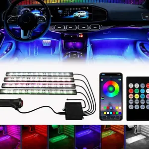 Car LED Strip Lights Kit, Auto Interior Ambient RGB LED Strip Atmosphere Car Decorative Lamp with Bluetooth Music Sync App Remote Control,