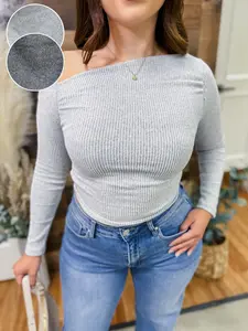 Belen Asymmetrical Neckline Heather Top