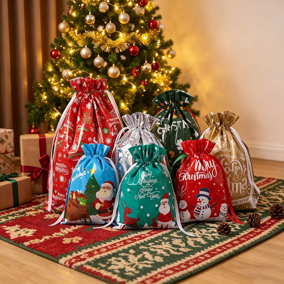 50/40/30/20/10 PCS Christmas Gift Bags & Tags Set Holiday Reusable Wrapping Bags Perfect for Festive Gifting