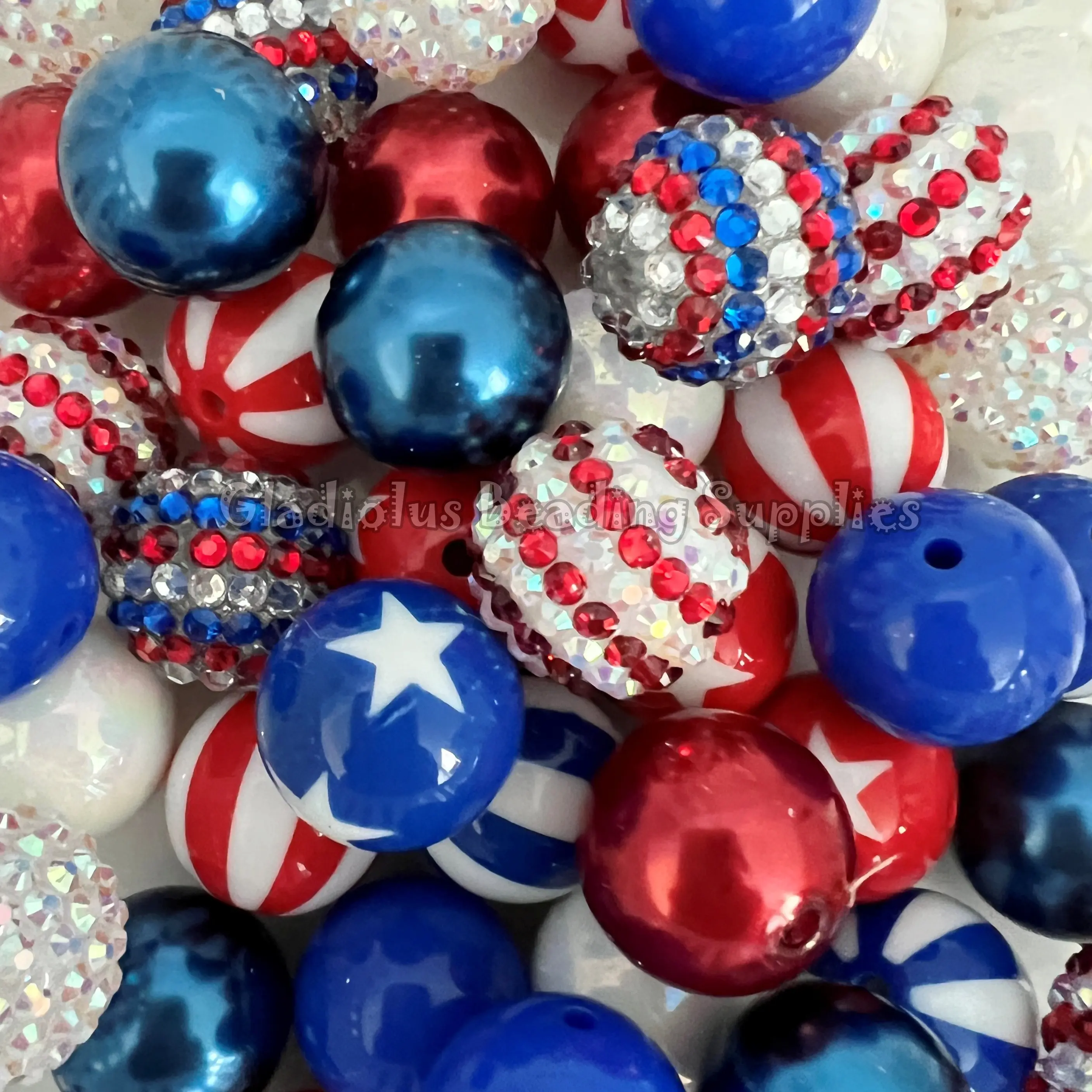 50 Qty 20mm Beads, Fourth Of July Set Beads Craft, Independence day Theme, Acrylic Beads, Chunky Bubblegum Beads, Round beads, Gumball Beads, Beading Supplies