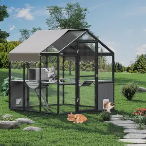Aluminum Extra Large Catio Outdoor Cat Enclosure for Multiple Cats, Extra Large Walk-in Cat Cage with Channels, Side Door, Platform & Huge Condo for Multiple Cats