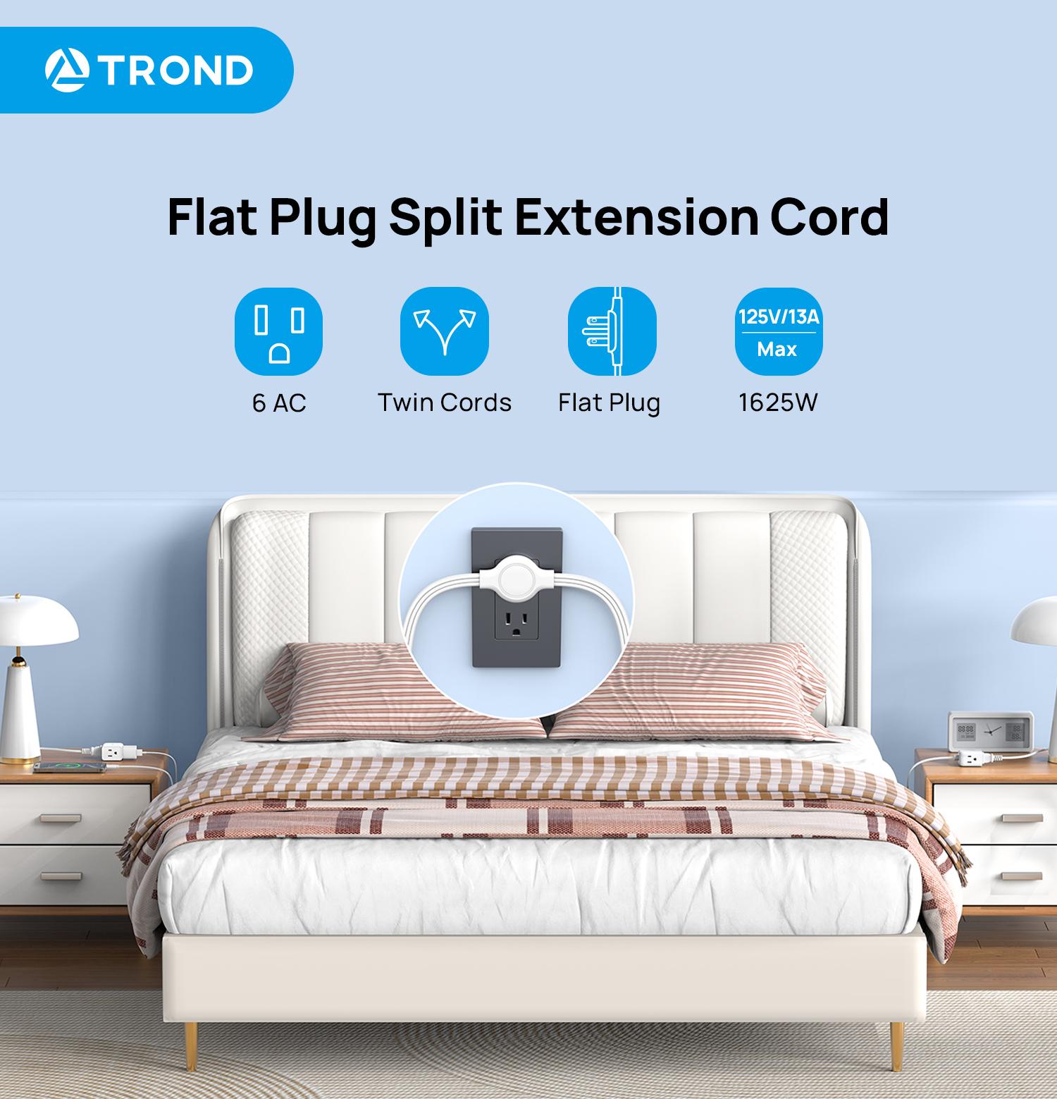 TROND Twin Extension Cord Power Strip with flat plug