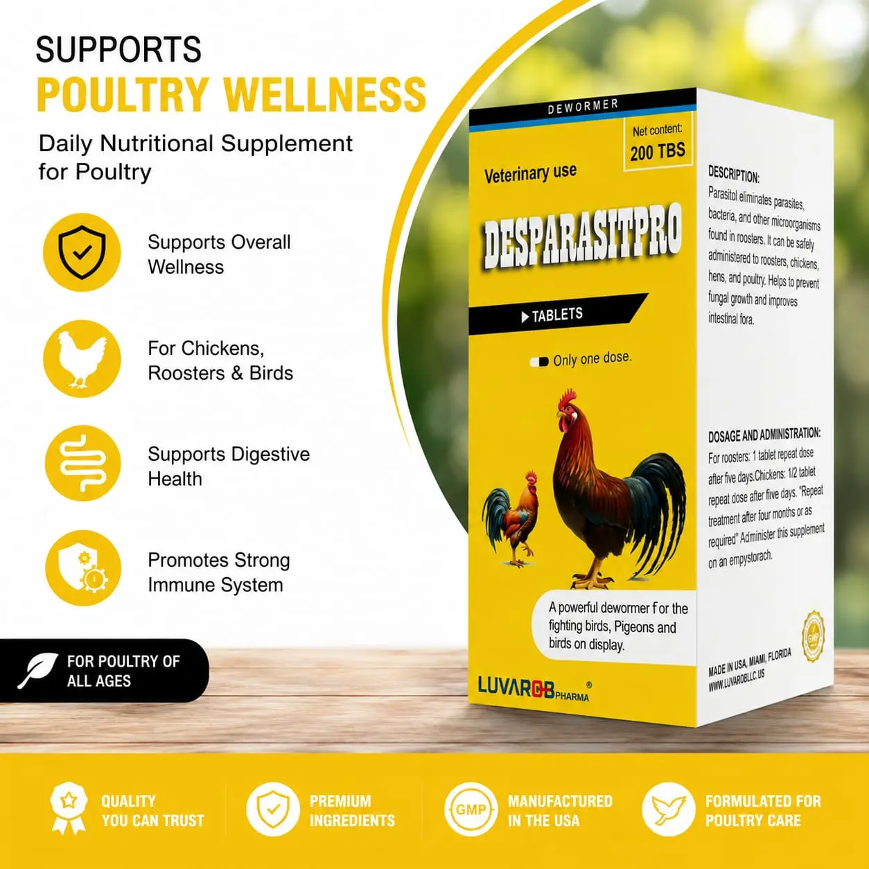 LUVAROBpharma Desparatsipro Nutritional Supplements for Poultry, 200 Tablets
