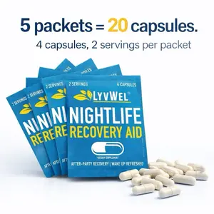 LyvWel Nightlife Recovery Aid Capsules 20 capsules or 80 Capsules After-Party Wellness Support with DHM, Electrolytes, B-Vitamins & Amino Acids – Convenient On-The-Go Packets