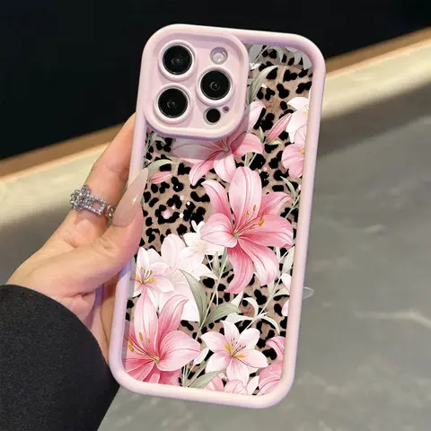 High Bamboo Case, Sweet Floral Flower Leopard Print Tpu Protective Anti-Drop Full Cover Decorative Smartphone Protector, Valentine's Day Gift for Girlfriend, Compatible with iPhone Models, Protection, Accessories
