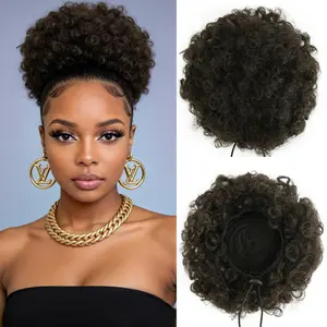 AUVZY Afro Puff Drawstring Ponytail for Black Women, Short Kinky Curly Afro Ponytail Synthetic Hair Puffs, Premium Black Afro Bun Drawstring Ponytail for Women Girls