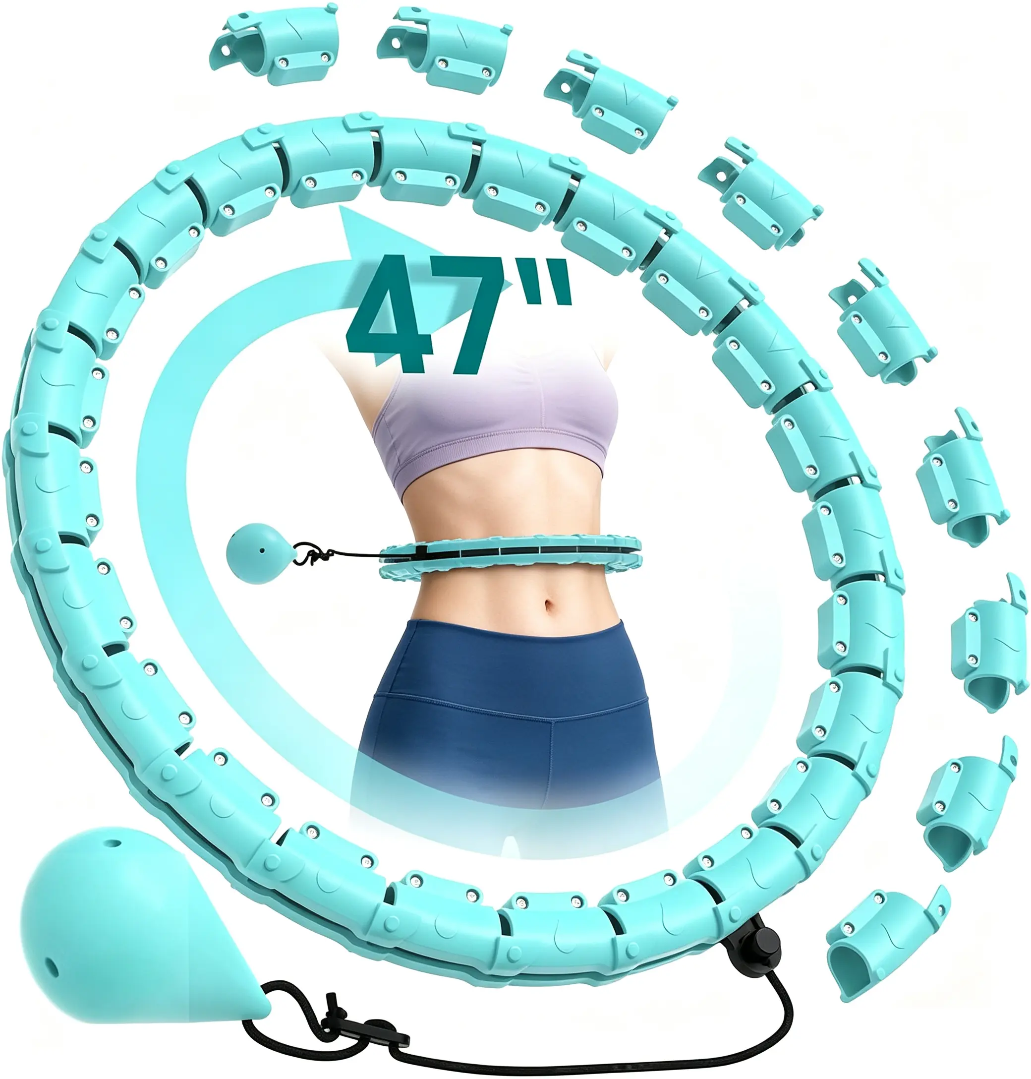 Weighted Hula Circle with 26 Links(26-47 Inch) for Adults, Infinity Fitness Hoop Plus Size, for Women Smart Exercise Equipment