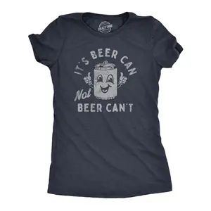 Womens Its Beer Can Not Beer Cant T Shirt Funny Drinking Lovers Positivity Joke Tee for Ladies Funny Womens T Shirts Cute Vintage Fashion Casual Ladies T-Shirt Gift Drinking Tops for Women Funny Beer Top Navy -