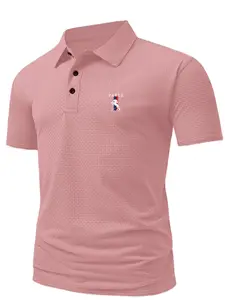 Men's Summer Polo Shirt, Paris Print Textured Jacquard Fabric, Short Sleeve Collared Casual Cool Comfortable Fashion Top Gift