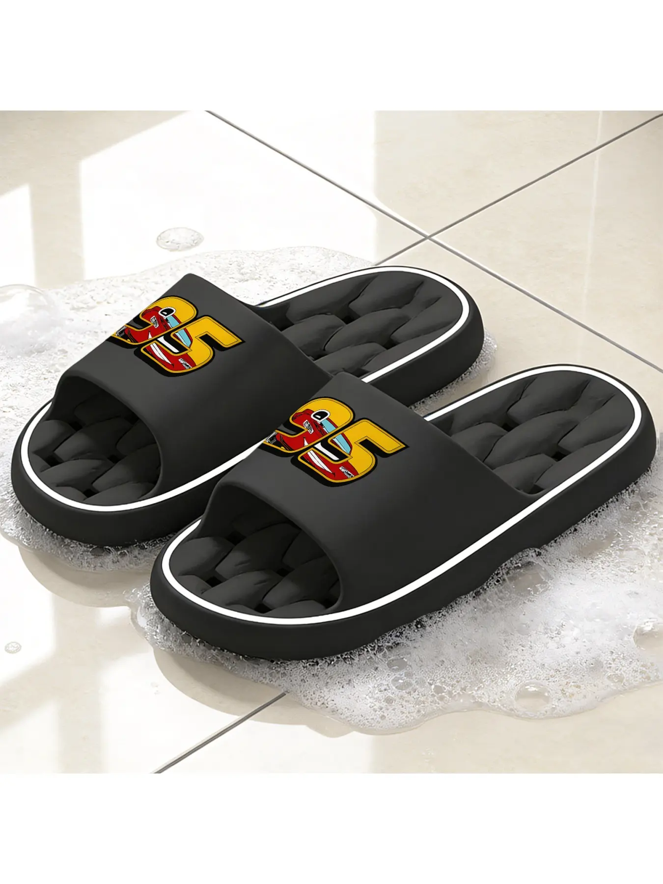 Lightning McQueen 95 Themed Hollow-Out Slippers for Adults, Breathable Clog Sandals with Non-Slip Sole for Summer Outdoor Wear, Cute Cartoon Anime Peripheral Shoes, Unisex Soft Sole Slides for Home Footwear