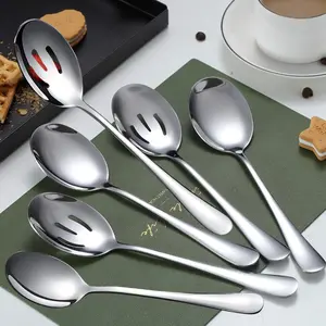 Serving Spoons x 3, Slotted Spoons x 3, 8.7 inches Utility Advanced Performance Skimmer Perforated, Stainless Steel Serving Utensils Set for Buffet Can Banquet Cooking Kitchen Basics