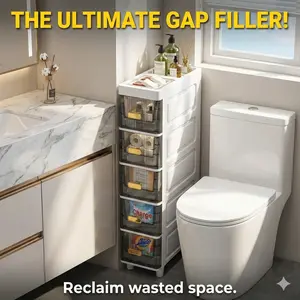 Slim Storage Drawer Unit - Waterproof Narrow Cabinet for Small Spaces, Multi-Purpose Gap Filler Organizer for Bathroom & Kitchen