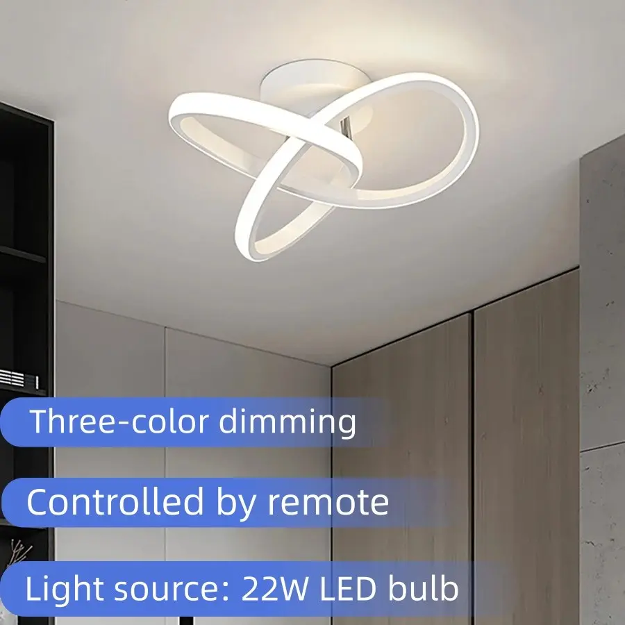 LED Ceiling Light, Black/White/Gold - 24cm - Remote Control - Three-Level Dimming - Wired Installation, Suitable for Bedrooms, Hallways, Entryways, and Offices; Minimalist Indoor Home Lighting with Cloverleaf Design, Dimmable Ceiling Lights