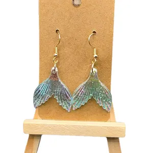Mermaid Tail Earrings - Iridescent Mermaid Tail Design with Gold Hooks for Women