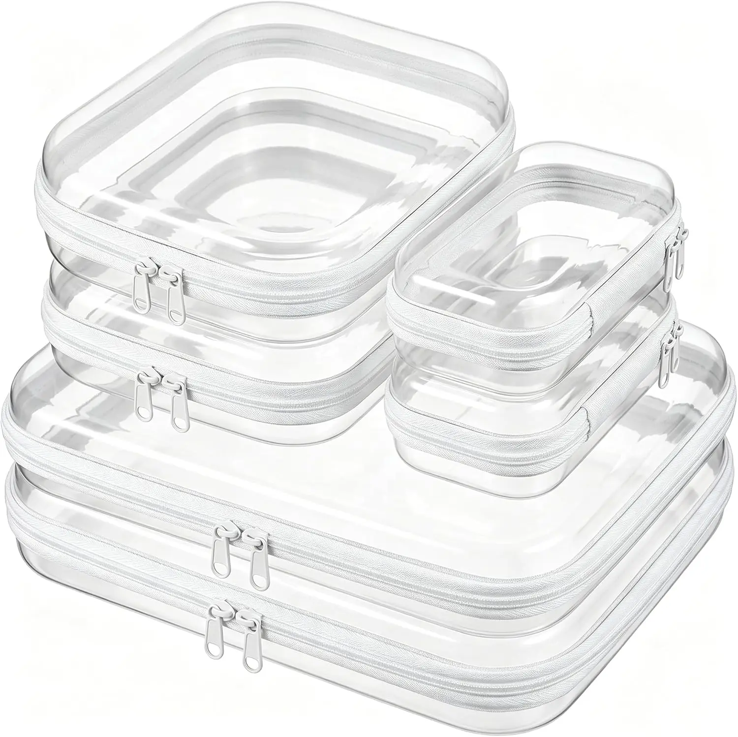 6 Pcs Clear Hard Shell Zipper Case – Clear Makeup Bag Set 2S/2M/2L, See-Through Hard Plastic Organizer Pouches with Double Zipper, Crush-Resistant Travel Toiletry Bag for Cosmetics,Toys