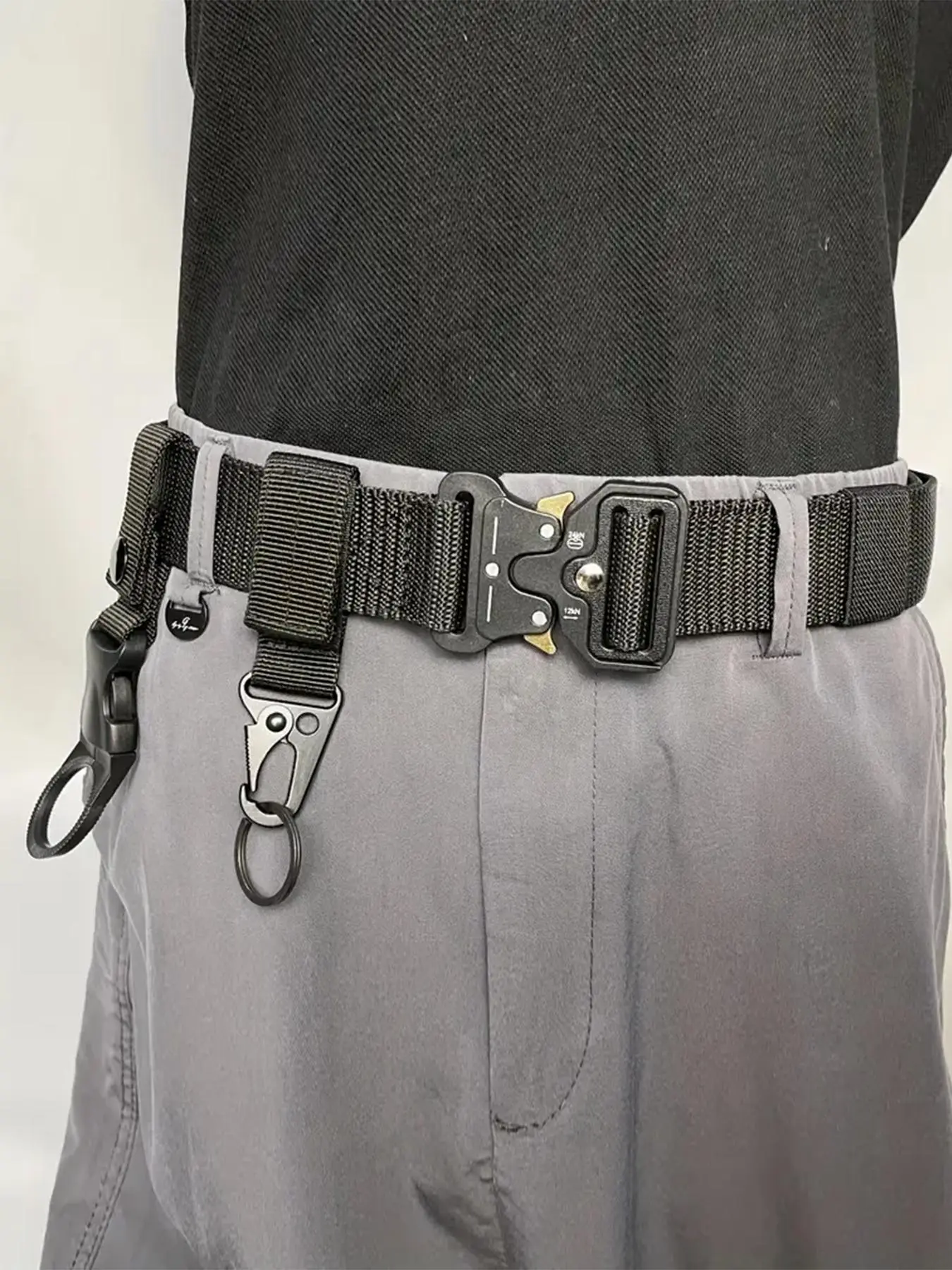 Men's Outdoor Waist Belt with Clips, Adjustable Ratchet Belt, Ratchet Nylon Belts, Durable Nylon Belt with Plastic Buckle, Multifunctional Belt for Men Training Sports Outdoor Activities Daily Life