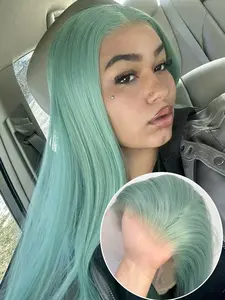 Women's Mint Wig, 26 Inch Long Silky Straight Hair, Heat Resistant Synthetic Lace Front Wigs , 13x4 Transparent Lace, Natural Hairline, Daily Wear Cosplay Party Wig