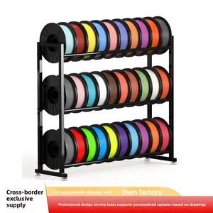 3-Tier Heavy-Duty Metal Filament Rack – Organize your 3D printing workspace! This sturdy rack holds up to 30 rolls (1kg), plus 200g, 250g & 500g spools. Its open design offers easy access & visibility, perfect for any desk or wall.