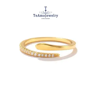 925 sterling silver artificial gemstone ring, personalized open-end ring, creative snake shaped minimalist design